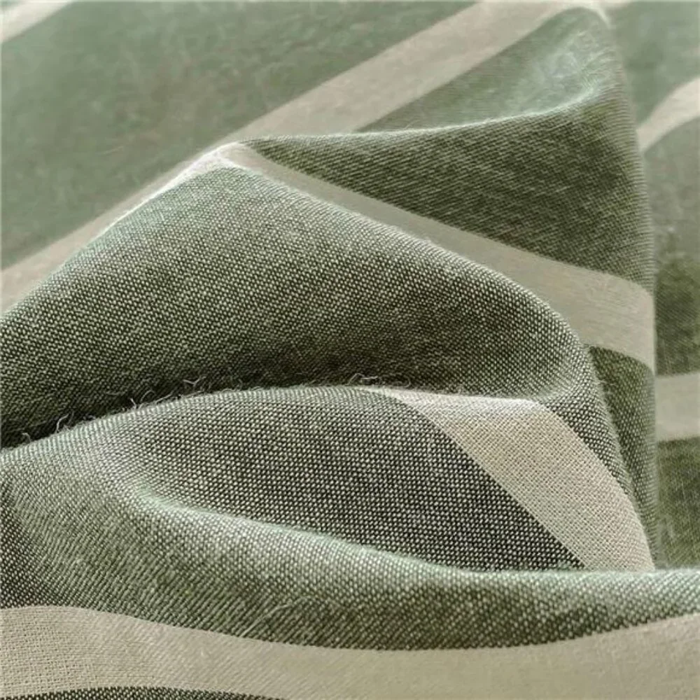 NEW West Elm Boho Green Stripe Queen / King Cotton Linen Bedding Duvet Sham Set